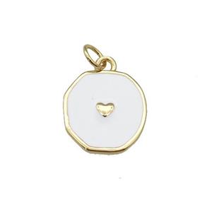 copper circle pendant with white enamel, heart, gold plated, approx 14-15mm [FN26898]