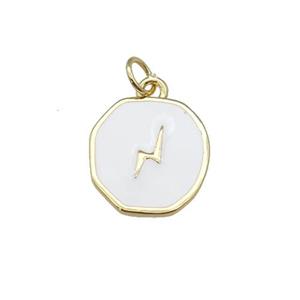 copper circle pendant with white enamel, lightning, gold plated, approx 14-15mm [FN26905]