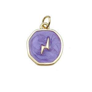 copper circle pendant with purple enamel, lightning, gold plated, approx 14-15mm [FN26908]