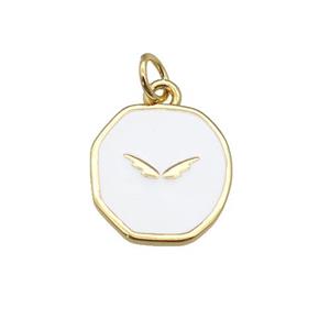 copper circle pendant with white enamel, wing, gold plated, approx 14-15mm [FN26912]