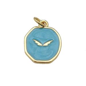 copper circle pendant with deepgreen enamel, wing, gold plated, approx 14-15mm [FN26916]