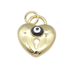 copper Heart pendant with black enamel Evil Eye, gold plated, approx 13mm [FN26927]