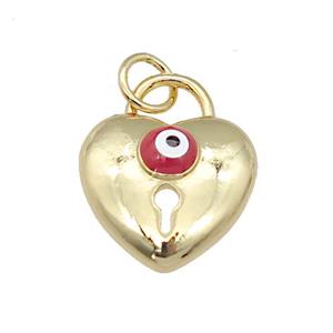 copper Heart pendant with red enamel Evil Eye, gold plated, approx 13mm [FN26929]