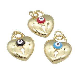 copper Heart pendant with enamel Evil Eye, gold plated, mixed, approx 13mm [FN26930]