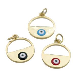 copper circle with enamel Evil Eye, gold plated, mixed, approx 15mm dia [FN26935]