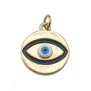 copper Evil Eye pendant with black enamel, gold plated, approx 15mm dia [FN26937]