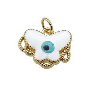 copper Butterfly pendant with white enamel, evil eye, gold plated, approx 12-15mm [FN26940]