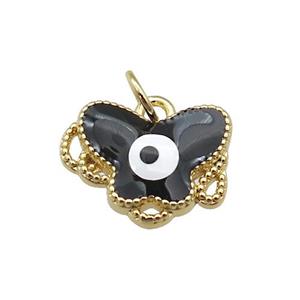 copper Butterfly pendant with black enamel, evil eye, gold plated, approx 12-15mm [FN26941]