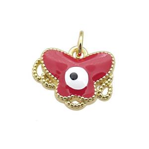 copper Butterfly pendant with red enamel, evil eye, gold plated, approx 12-15mm [FN26942]
