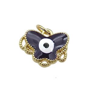 copper Butterfly pendant with darkpurple enamel, evil eye, gold plated, approx 12-15mm [FN26943]