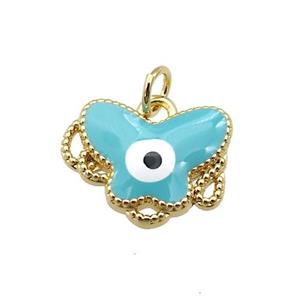 copper Butterfly pendant with teal enamel, evil eye, gold plated, approx 12-15mm [FN26944]