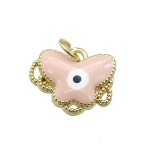 copper Butterfly pendant with peach enamel, evil eye, gold plated, approx 12-15mm [FN26945]