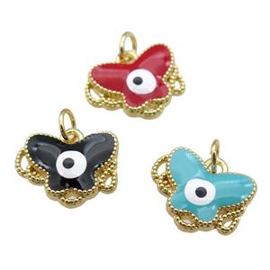 copper Butterfly pendant with enamel, evil eye, gold plated, mixed, approx 12-15mm [FN26946]