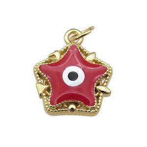 copper Star pendant with red enamel, evil eye, gold plated, approx 14mm [FN26949]