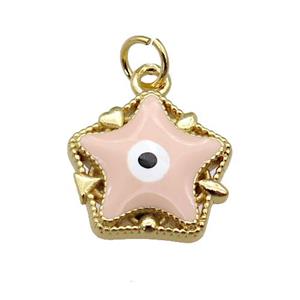 copper Star pendant with peach enamel, evil eye, gold plated, approx 14mm [FN26950]
