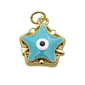 copper Star pendant with teal enamel, evil eye, gold plated, approx 14mm [FN26951]