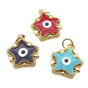 copper Star pendant with enamel, evil eye, gold plated, mixed, approx 14mm [FN26952]