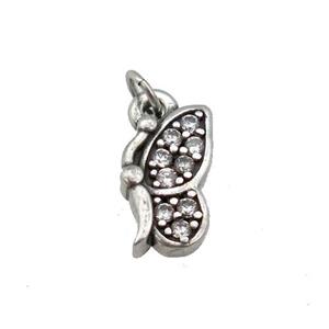 copper butterfly pendant paved zircon, platinum plated, approx 6-12mm [FN26977]