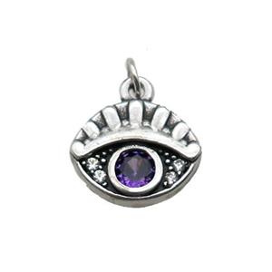 copper Eye charm pendant paved zircon, platinum plated, approx 10-13mm [FN26983]