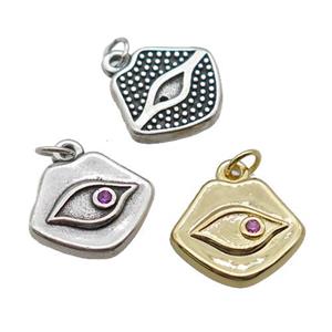copper Eye charm pendant paved zircon, mixed, approx 11-13mm [FN26988]