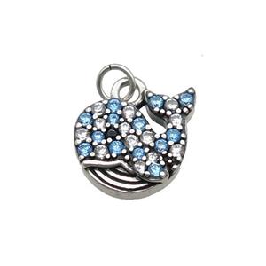 copper Dolphin pendant paved zircon, platinum plated, approx 10-11mm [FN26993]