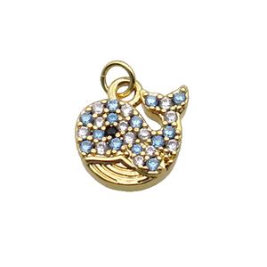 copper Dolphin pendant paved zircon, gold plated, approx 10-11mm [FN26994]