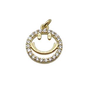 copper Emoji pendant paved zircon, smile face, gold plated, approx 11.5mm [FN26996]
