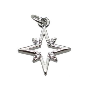 copper Star pendant paved zircon, platinum plated, approx 12.5mm [FN27000]
