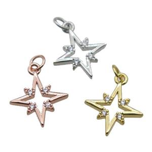 copper Star pendant paved zircon, mixed, approx 12.5mm [FN27003]
