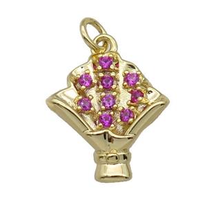 copper flower pendant paved zircon, gold plated, approx 12.5-14mm [FN27004]