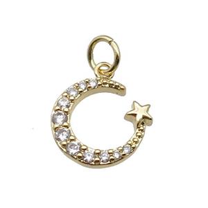 copper Moon pendant paved zircon, gold plated, approx 12mm [FN27005]