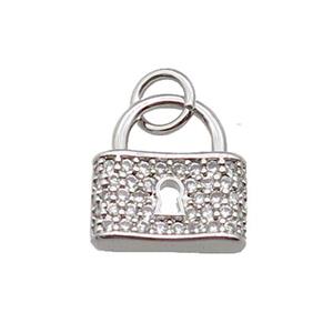 copper Lock pendant paved zircon, platinum plated, approx 11-12mm [FN27006]
