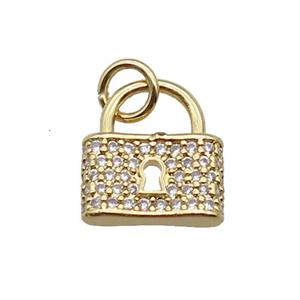 copper Lock pendant paved zircon, gold plated, approx 11-12mm [FN27007]