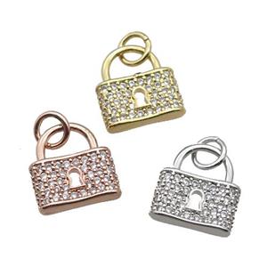 copper Lock pendant paved zircon, mixed, approx 11-12mm [FN27009]