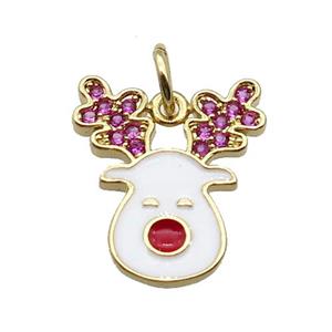 copper Christmas Reindeer Charms pendant paved zircon with white enamel, gold plated, approx 13-15mm [FN27015]