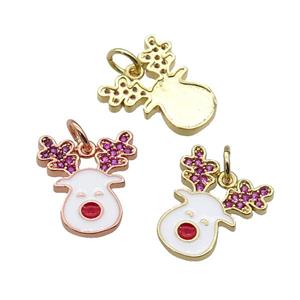 copper Christmas Reindeer Charms pendant paved zircon with white enamel, mixed, approx 13-15mm [FN27017]