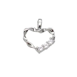 copper Heart pendant paved zircon, platinum plated, approx 12mm [FN27018]