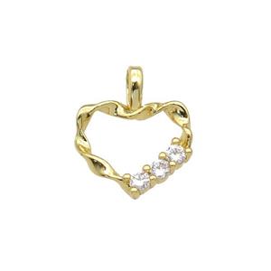 copper Heart pendant paved zircon, gold plated, approx 12mm [FN27019]