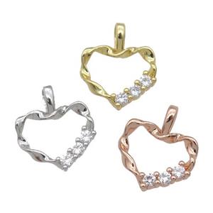 copper Heart pendant paved zircon, mixed, approx 12mm [FN27021]