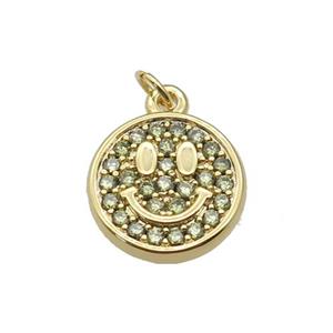 copper circle pendant paved zircon, emoji, gold plated, approx 12mm [FN27022]