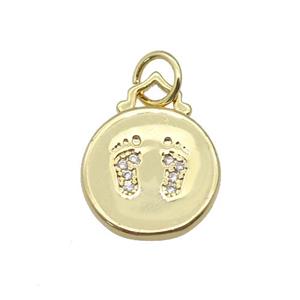 copper circle pendant paved zircon, footprint, gold plated, approx 12mm [FN27023]