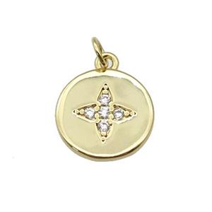 copper circle Star pendant paved zircon, gold plated, approx 12mm dia [FN27029]