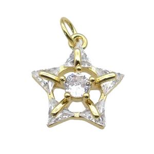copper Star pendant paved zircon, gold plated, approx 14mm [FN27031]