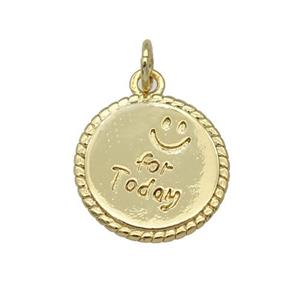 copper circle pendant, emoji for today, gold plated, approx 14mm dia [FN27032]