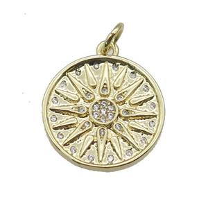 copper circle pendant paved zircon, sun, gold plated, approx 17mm dia [FN27033]