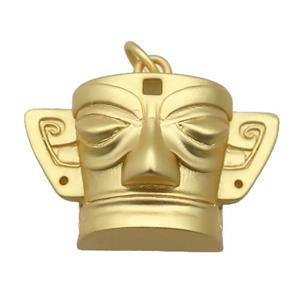 copper Sanxingdui Face Charm pendant, duck-gold, approx 13-21mm [FN27035]