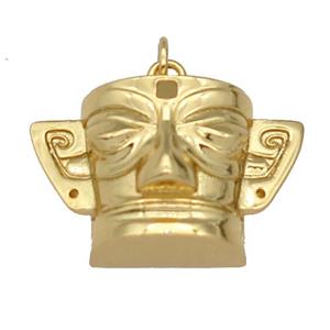 copper Sanxingdui Face Charm pendant, gold plated, approx 13-21mm [FN27036]