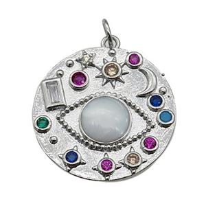 Copper Eye Pendant Pave Zirconia Sun Moon Platinum Plated, approx 24mm dia [FN27037]