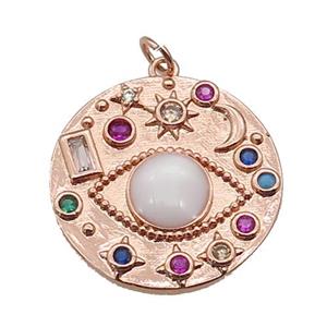 Copper Eye Pendant Pave Zirconia Sun Moon Rose Gold, approx 24mm dia [FN27039]