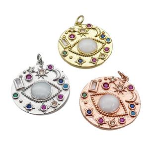Copper Eye Pendant Pave Zirconia Sun Moon Mixed, approx 24mm dia [FN27040]